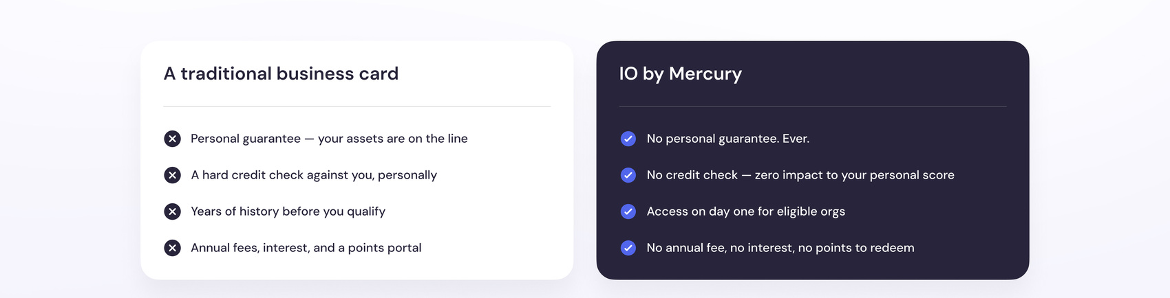 Comparison: a traditional business card versus IO by Mercury