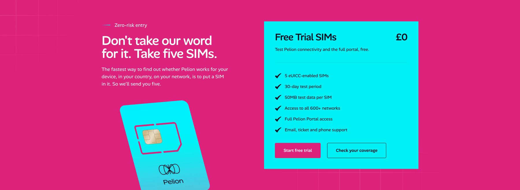 The free trial SIMs offer: five eUICC-enabled SIMs at zero cost