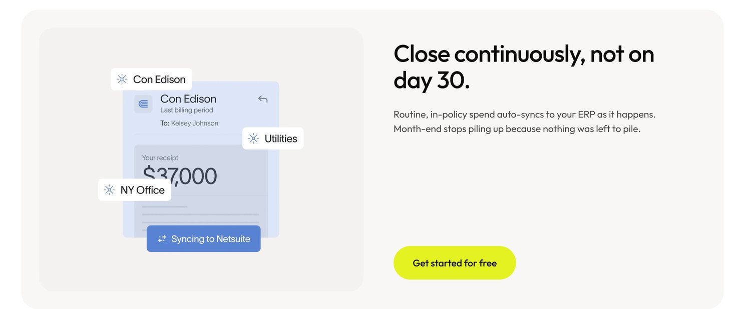Close continuously, not on day 30: in-policy spend auto-syncs to your ERP as it happens