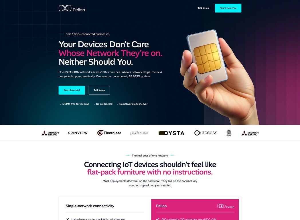 Pelion IoT connectivity landing page