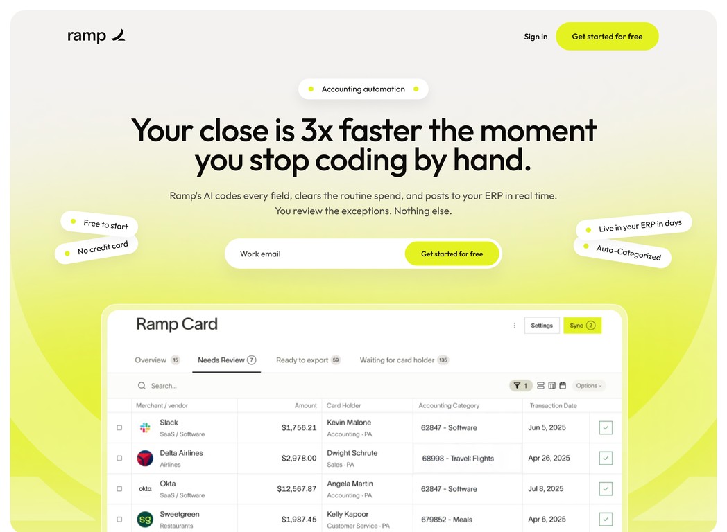 Ramp accounting automation landing page