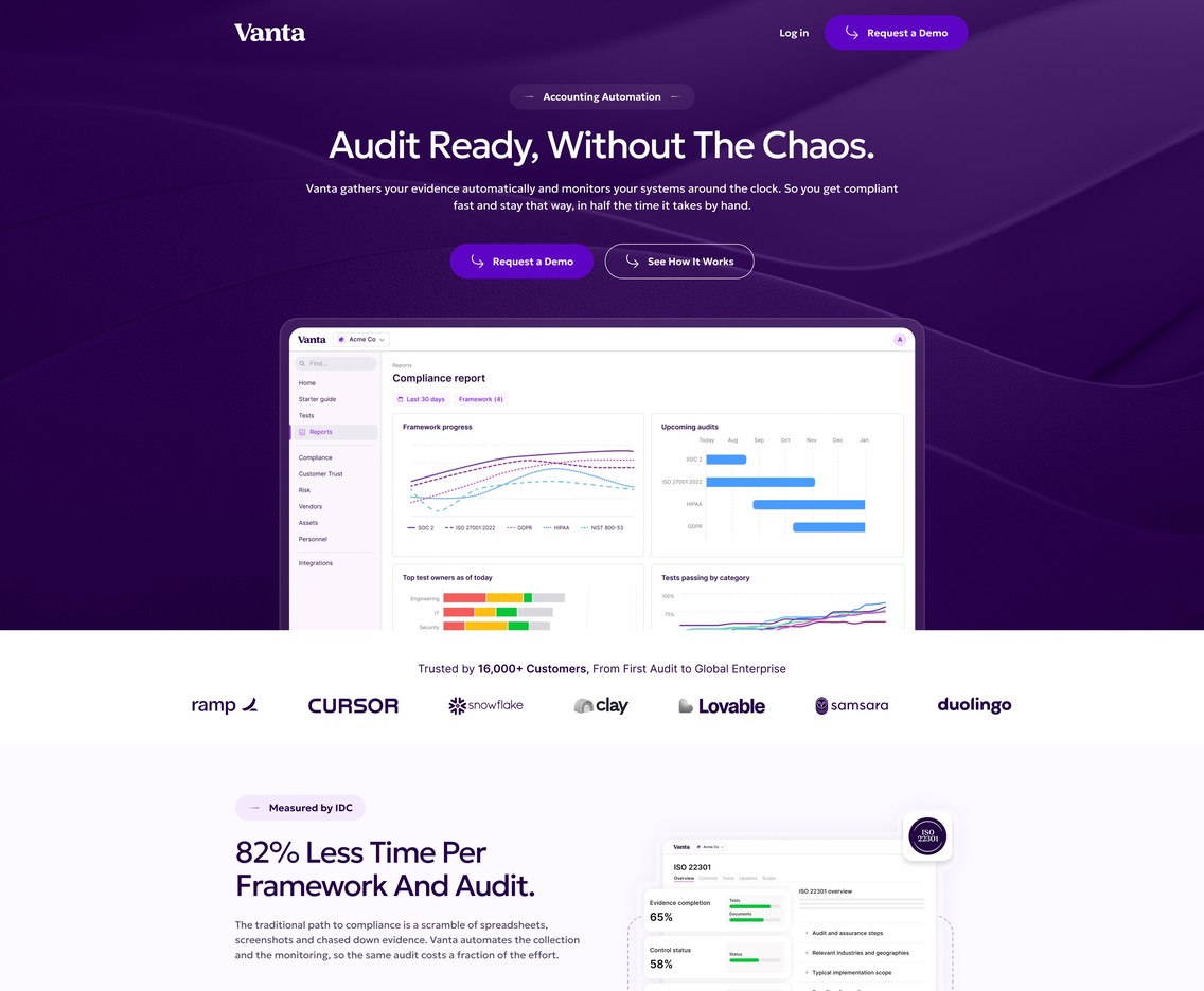 Vanta landing page design case study
