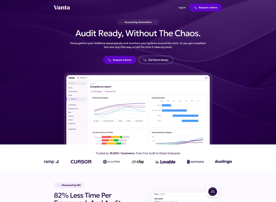 Vanta compliance automation landing page
